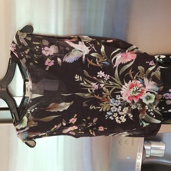 💕FUZZI💕 Navy Floral Sheath Dress 100% Viscose Crepe Large - Picture 10 of 16